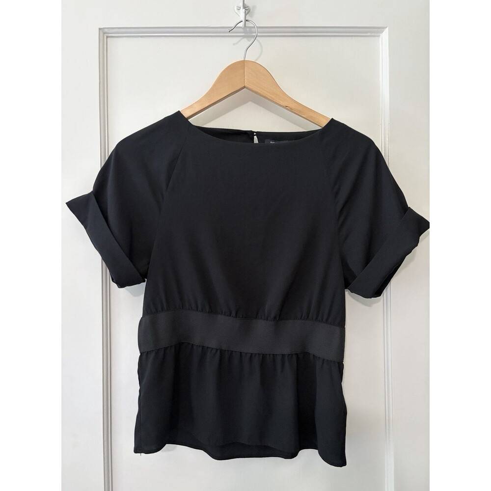 Banana Republic Black Peplum Blouse Top XS Hourglass Short Sleeve Boat Neck